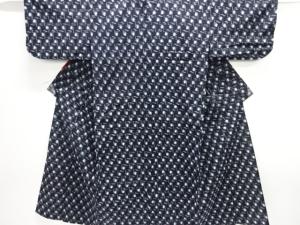 アンティーク　木綿本場久留米絣　幾何学模様単衣着物(重ね衿付き)